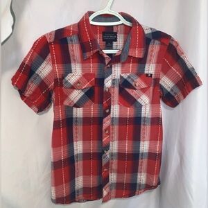 Lucky Brand Red and Blue Cotton Button Up Collared Checkered Shirt Boys Medium